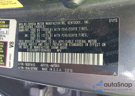 2015 Toyota Venza Le из США, поврежденный, VIN 4T3ZA3BB1FU094060